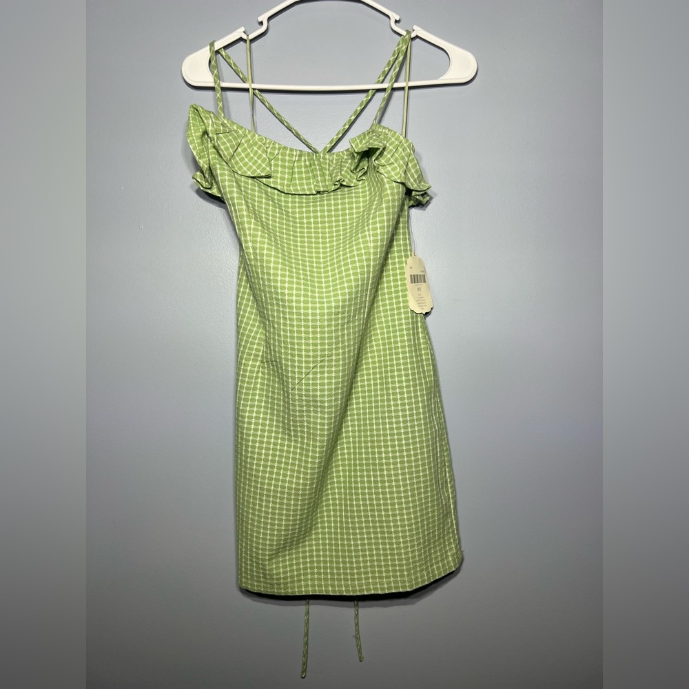 Altar'd State Green and White Ruffled Midi Sundress